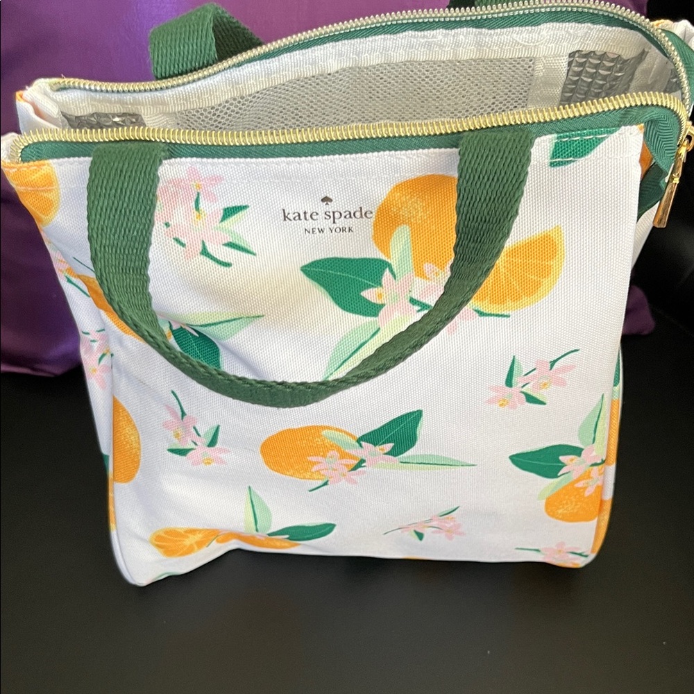 Kate Spade White and Green Orange Floral Lunch Tote